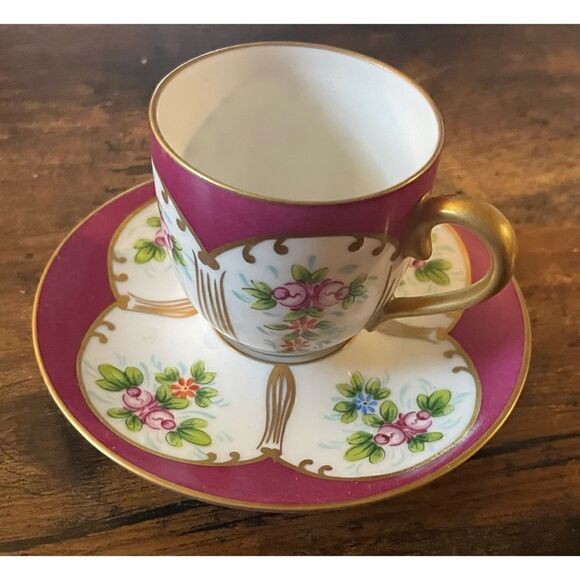Limoges porcelain espresso cup with a saucer - Picture 1 of 6